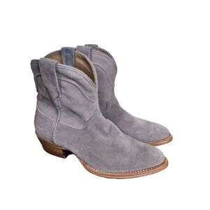 Tecovas The Lucy Suede Western Ankle Boots Pull On Almond Toe Cowgirl Sz 7.5B
